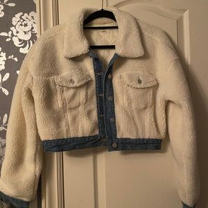 pacsun fluffy white jean jacket